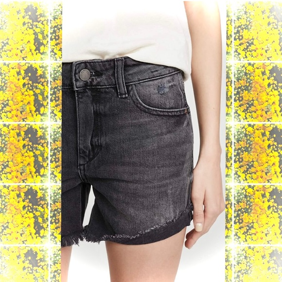 DL196126Karlie Charcoal Ore Boyfriend Raw Hem Cuffed Cut Off Shorts NWT